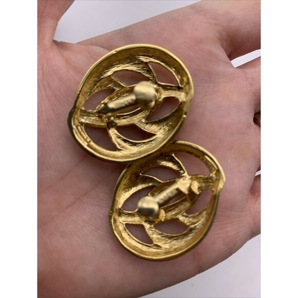 Vintage Signed Napier Gold Tone Earrings Adjustable Screw Back Signed - Picture 9 of 10